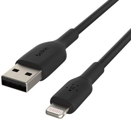 Кабель USB-A > Lightning заряджання/синхронізації Belkin 1м, 12Вт, PVC, чорний (CAA001BT1MBK) [108502]