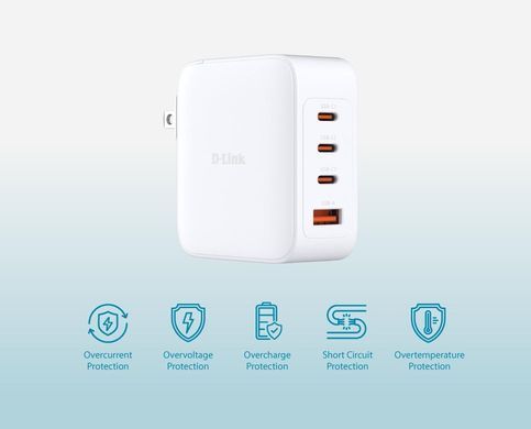 Зарядний пристрій мережевий D-Link 140Вт GaN 3хUSB-С, 1xUSB-A, білий (DCF-141) [111310]