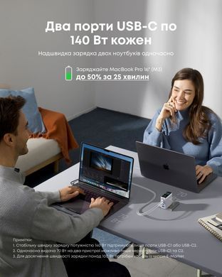 Мережевий зарядний пристрій Anker Laptop GaN Charger 140W, 3xUSB-C PD3.1 & 1xUSB-A w Display and Cable Silver (B2697G41) [201908]
