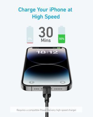 Кабель Anker 322 USB-C to Lightning - 1.8m Nylon Black (A81B6G11) [201992]