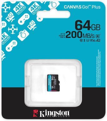 Карта пам'яті Kingston microSD 64GB C10 UHS-I U3 A2 V30 R200/W100MB/s (SDCG4/64GBSP) [110013]