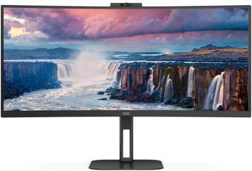 Монітор TFT 34" AOC, WQHD, VA, 100Гц, 1 мс, вигнутий, HDMI, DP, USB-C, USB-hub, webcam, колонки (CU34V5CW/BK) [400457]