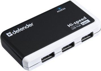 Хаб USB 2.0 -> 4xUSB 2.0 passive, Black-White Defender (83504) [402585]