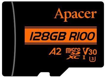 Карта пам'яті Apacer microSD 128GB C10 UHS-I U3 A2 R100/W80MB/s + SD (AP128GMCSX10U8-R) [112477]