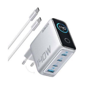 Мережевий зарядний пристрій Anker Laptop GaN Charger Silver, 140W 3xUSB-C 1xUSB-A Display + кабель USB Type-C (B2697G41) [603385]