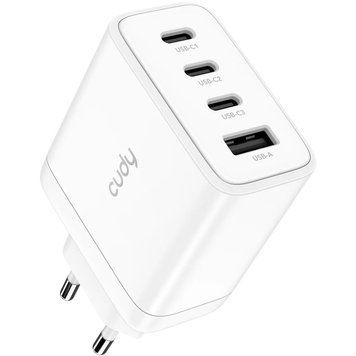 Зарядний пристрій 4xUSB 70W, (GaN, 1хUSB-C, QC+PD 3.0, вилка ЄС, для iPhone 12), Cudy (CH70_EU) [405495]
