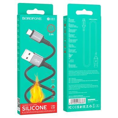 Кабель BOROFONE BX83 Micro Famous silicone charging data cable Black (6974443386387) [803319]