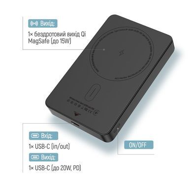 Універсальна мобільна батарея ColorWay 15W MagSafe 10000mAh Black (CW-PB100LPA1BK-WPDD) [617923]