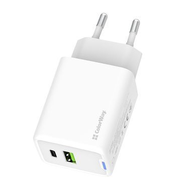 Мережевий зарядний пристрій ColorWay GaN Mini 45W PD Port PPS USB (Type-C PD + USB QC4.0) White (CW-CHS060PD-WT) [603382]