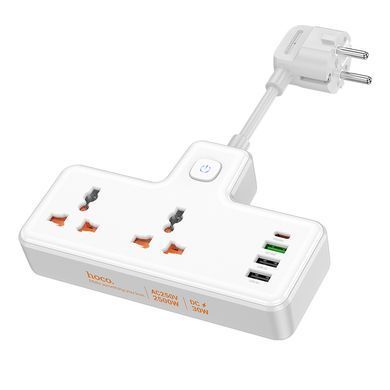 Мережевий подовжувач HOCO AC12A Reise 2-position expansion socket(PD30W/1C3A) (8.5 cm) White (6942007607100) [806291]