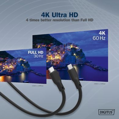 Кабель DIGITUS USB-C заряджання/синхронізації, USB 3.2 Gen 1, 5G, 100W, 4K, силіконовий, 2м, чорний (AK-300342-020-S) [108607]
