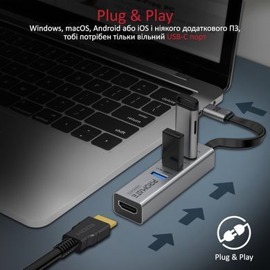 USB-хаб Promate MediaHub-C3 USB Type-C Grey (mediahub-c3.grey) [605177]