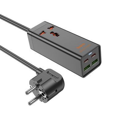 Мережевий подовжувач HOCO AC10A Barry PD65W GaN (2C2A with 1 socket) desktop charger Black (6942007601672) [802783]