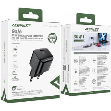 Зарядний пристрій 1xUSB-C 30W Gan A77 mini Fast Charger Black Acefast (6974316282662) [402169]
