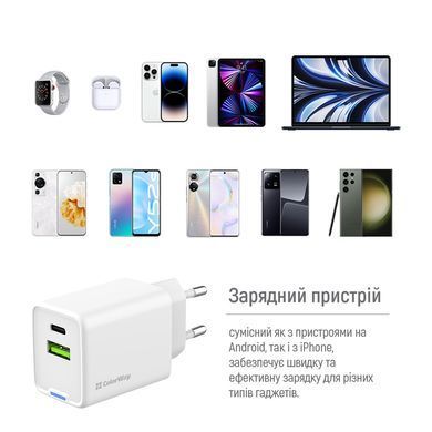 Мережевий зарядний пристрій ColorWay GaN Mini 45W PD Port PPS USB (Type-C PD + USB QC4.0) White (CW-CHS060PD-WT) [603382]