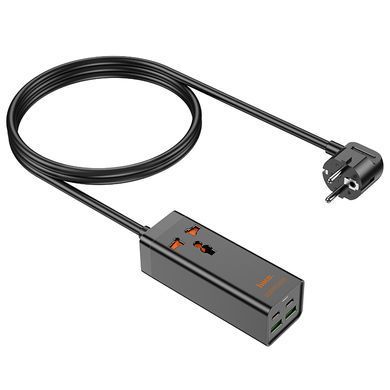 Мережевий подовжувач HOCO AC10A Barry PD65W GaN (2C2A with 1 socket) desktop charger Black (6942007601672) [802783]
