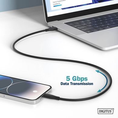 Кабель DIGITUS USB-C заряджання/синхронізації, USB 3.2 Gen 1, 5G, 100W, 4K, силіконовий, 2м, чорний (AK-300342-020-S) [108607]