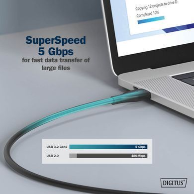 Кабель DIGITUS USB-C заряджання/синхронізації, USB 3.2 Gen 1, 5G, 100W, 4K, силіконовий, 2м, чорний (AK-300342-020-S) [108607]