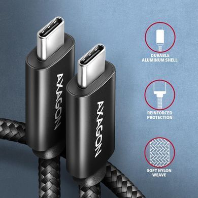 Кабель AXAGON USB-C -USB-C 2.0, 3м, PD 240W 5A, Чорний (BUCM2-CM30AB) [503006]
