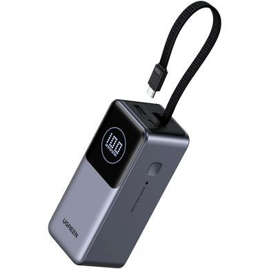 УМБ Ugreen 20000mAh 130W PD/QC, USB-A, USB-С In/Out with built-in USB-C cable (PB723) Gray (55365B) [405669]
