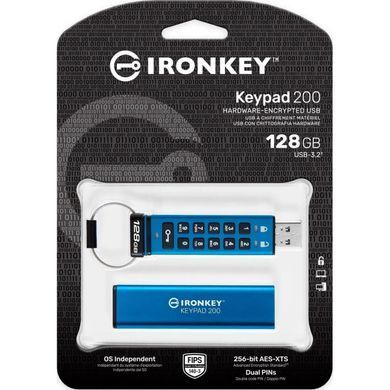 Флеш-накопичувач USB3.2 128GB Kingston IronKey Keypad 200 Type-A Blue (IKKP200/128GB) [612625]