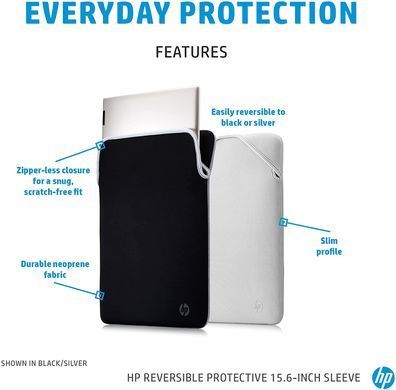Чохол для ноутбука HP, Reversible Protective, 14", неопрен, чорний/сірий (2F2J1AA) [103250]