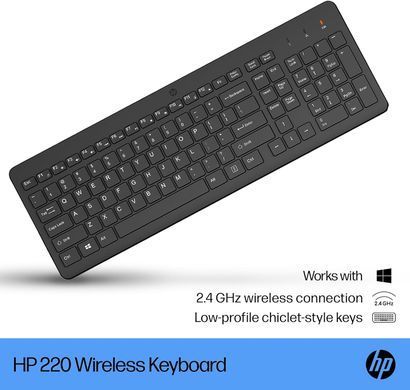 Клавіатура мембранна HP 220, 104key, WL, EN/UK, чорний (805T2AA) [103645]