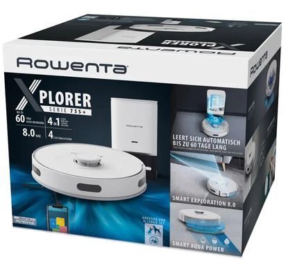 Робот-пилосос Rowenta миючий X-Plorer Serie 75 S+, 2700ПаВт, h=9.5см, 0.3л, конт пил -0.4л, автон. робота до 120хв, білий (RR8597WH) [12389]