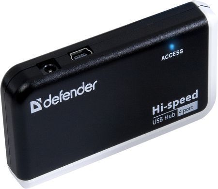 Хаб USB 2.0 -> 4xUSB 2.0 passive, Black-White Defender (83504) [402585]