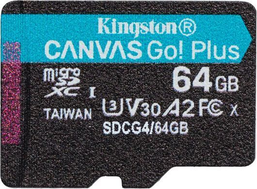 Карта пам'яті Kingston microSD 64GB C10 UHS-I U3 A2 V30 R200/W100MB/s (SDCG4/64GBSP) [110013]