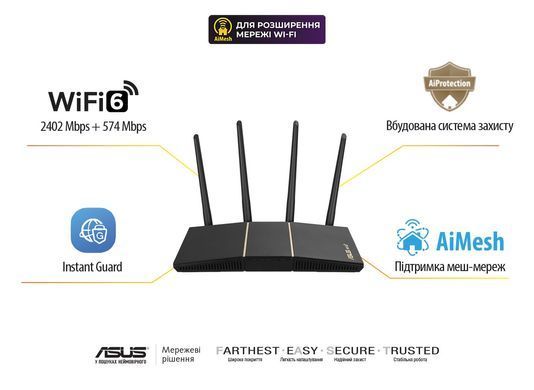 Маршрутизатор ASUS RT-AX57 AX3000, 4xGE LAN, 1xGE WAN, MESH (90IG06Z0-MO3C00) [104579]