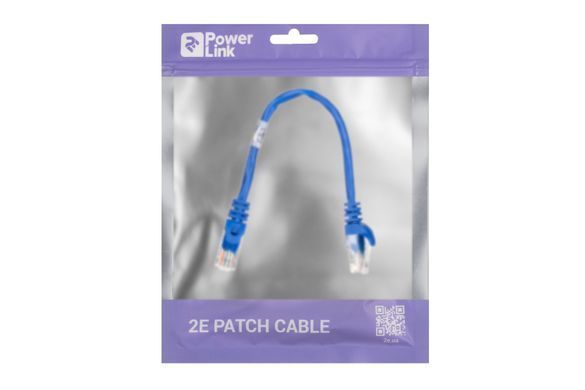 Патч-корд 2E САТ 5e, UTP, 0.20м, 26AWG, RJ45, 7/0.16, CCA, PVC, синій (2E-PC5ECA-020BL) [113540]