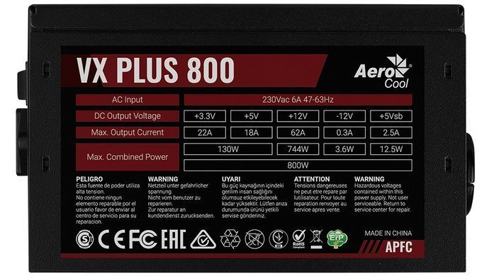 Блок живлення AeroCool VX Plus 800 800W (ACPN-VS80AEY.11) [608563]