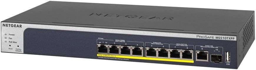 Комутатор NETGEAR MS510TXPP, 8-Port PoE+(180Вт): 4x1GE, 2x2,5GE, 2x5GE. 1x10GE, 1xSFP+, керований L2 (MS510TXPP-100EUS) [14992]