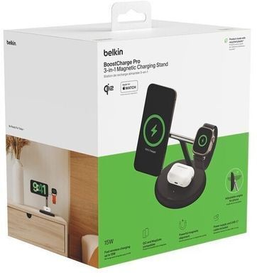 Зарядний пристрій бездротовий Belkin 3в1 Magnetic Adjustable Pad Qi2 15Вт, чорний (WIZ023VFBK) [108411]
