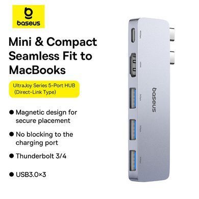 USB-хаб Baseus UltraJoy Series 5-Port HUB Space Grey (USB-C*2 to USB-C 40Gbps*1+HDMI 4K@30Hz*1+USB3.0*3） (B00052801811-04) [806519]