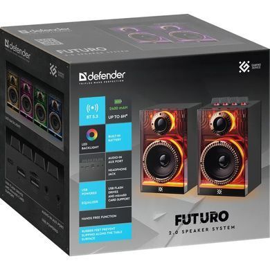 Акустична система 2.0 Defender Futuro, 20Вт Bluetooth/USB/TF/AUX, LED, чорна (65087) [405123]