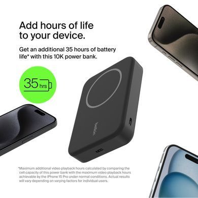 Акумулятор портативний літій-іонний Power Bank Belkin 10000мА&middot;год, 15Вт, MagSafe Qi2, чорний (BPD008BTBK) [112186]
