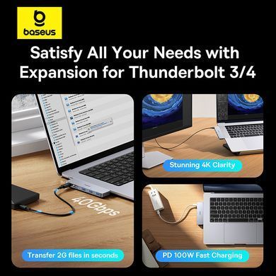 USB-хаб Baseus UltraJoy Series 5-Port HUB Space Grey (USB-C*2 to USB-C 40Gbps*1+HDMI 4K@30Hz*1+USB3.0*3） (B00052801811-04) [806519]