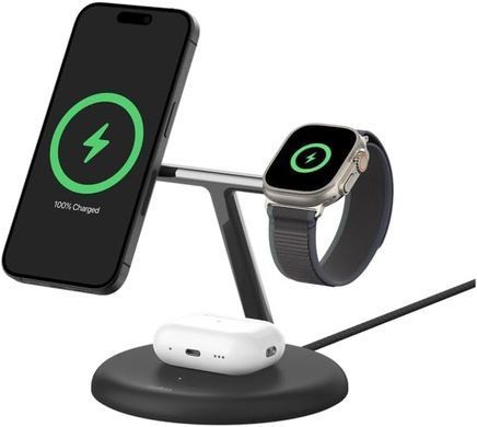 Зарядний пристрій бездротовий Belkin 3в1 Magnetic Adjustable Pad Qi2 15Вт, чорний (WIZ023VFBK) [108411]
