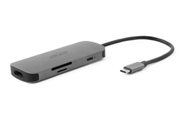 Хаб Acer 7in1 USB-С > 3xUSB-A3.2/HDMI/USB-C/PD/SD, 0.15м, сірий (HP.DSCAB.018) [112432]