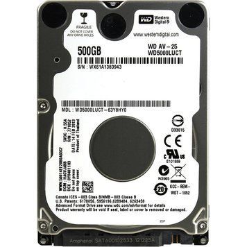 Накопичувач HDD 2.5" SATA 500GB WD AV-25 5400rpm 16MB (WD5000LUCT) Refurbished (WD5000LUCT_) [607985]
