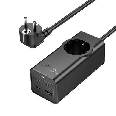 Мережевий подовжувач HOCO NS9 Wisdom 1-position (PD67W/3C1A) desktop socket (EU/GER) (2 m) Black (6942007638494) [802785]