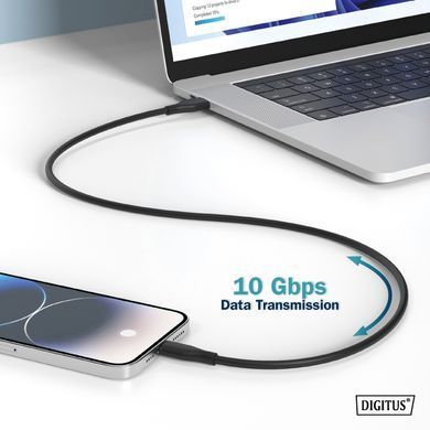 Кабель DIGITUS USB-C заряджання/синхронізації, USB 3.2 Gen 2, 10G, 100W, 4K, силіконовий, 1м, чорний (AK-300342-010-S) [108609]