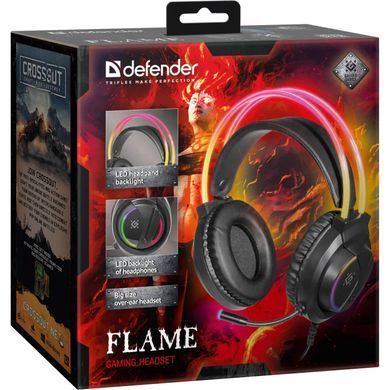 Ігрова гарнітура Defender Flame RGB, кабель 2 м, чорна (64555) [401736]