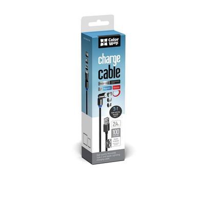 Кабель ColorWay USB - Lightning + micro USB + USB Type-C (M/M), Magnetic Rotation 540&deg;, 2.4 А, 1 м, Black (CW-CBUU037-BK) [603811]