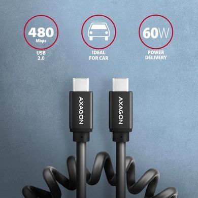 Кабель USB-C TO USB-C 0.6M 60W TWISTER BLK AXAGON (BUCM-CM10TB) [503608]