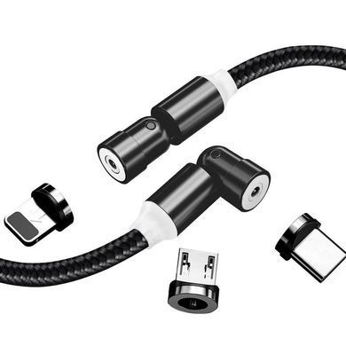 Кабель ColorWay USB - Lightning + micro USB + USB Type-C (M/M), Magnetic Rotation 540&deg;, 2.4 А, 1 м, Black (CW-CBUU037-BK) [603811]