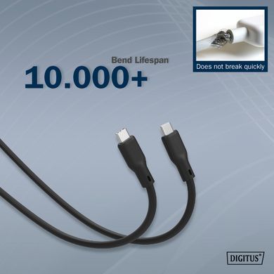 Кабель DIGITUS USB-C заряджання/синхронізації, USB 3.2 Gen 2, 10G, 100W, 4K, силіконовий, 1м, чорний (AK-300342-010-S) [108609]