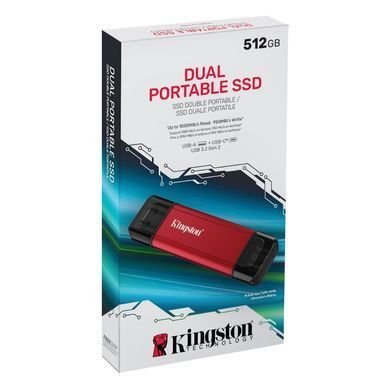 Портативний SSD Kingston Dual USB-A/C 512GB Dual Portable 1050MB/s USB 3.2 Gen 2 Red/Black (SPSD/512GB) [805727]